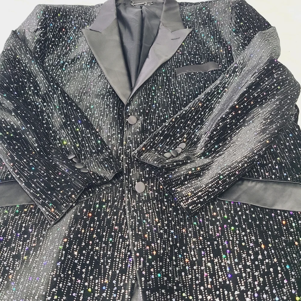 BARABAS Exclusive Velvet Shiny Applique Slim Fit Blazer Jacket‎ Size 52R 5XL
